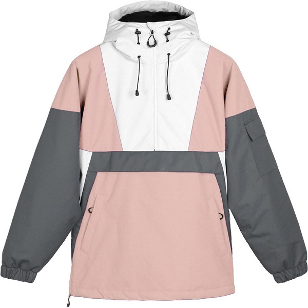 setelan ski abu-abu pink, desain Hooded, kain underarm Breathable