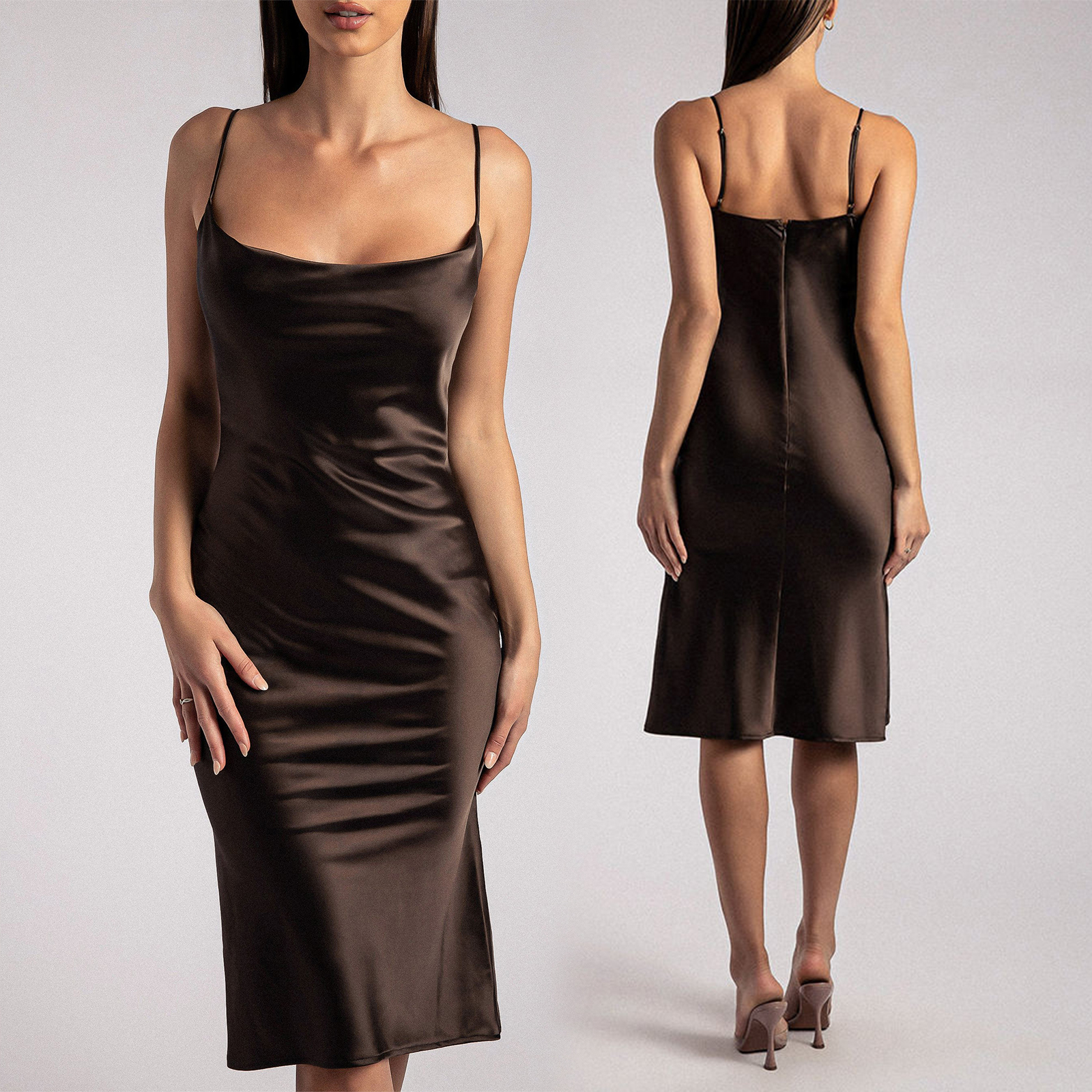 Custom Ruched Halter Satin Milk Silk Dress (11)