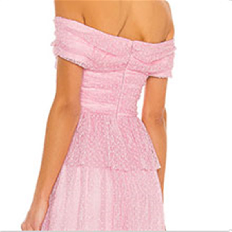 Производител по нарачка на OEMODM розев елегантен миди фустан (2)