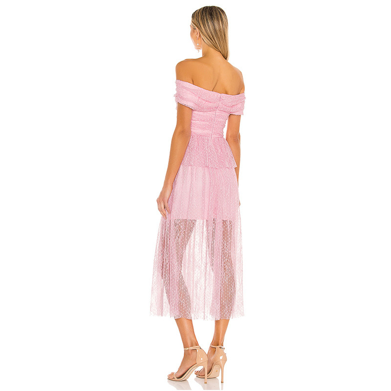 Розова елегантна миди рокля по поръчка на производителя OEMODM (3)