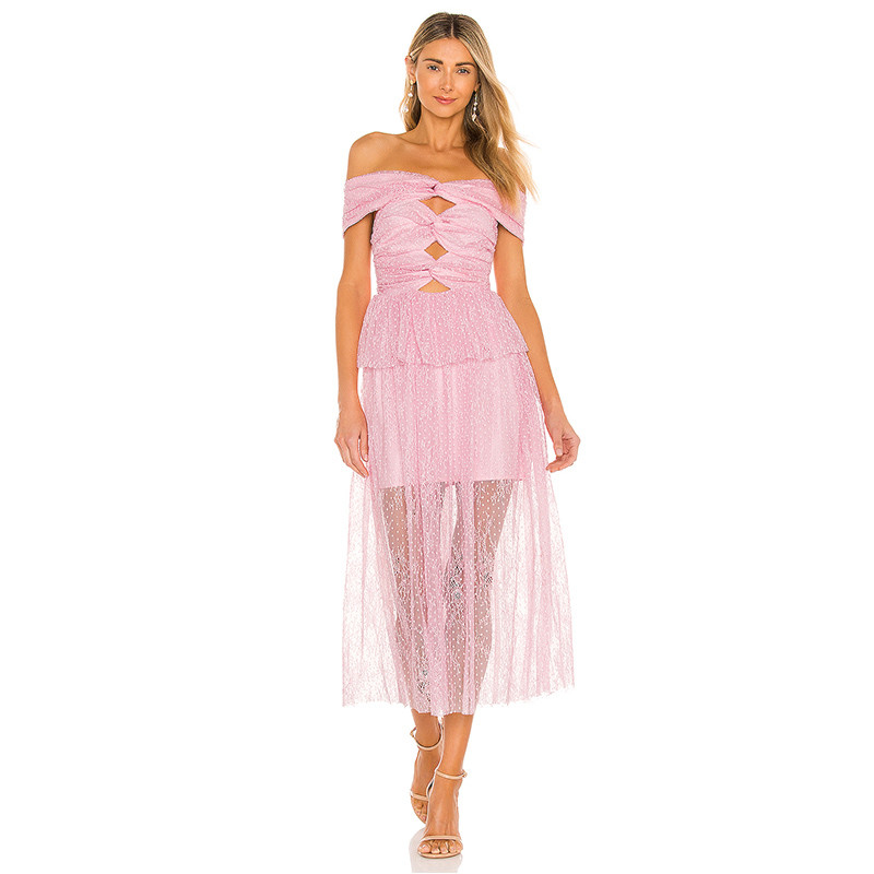 Производител по нарачка на OEMODM розев елегантен миди фустан (4)