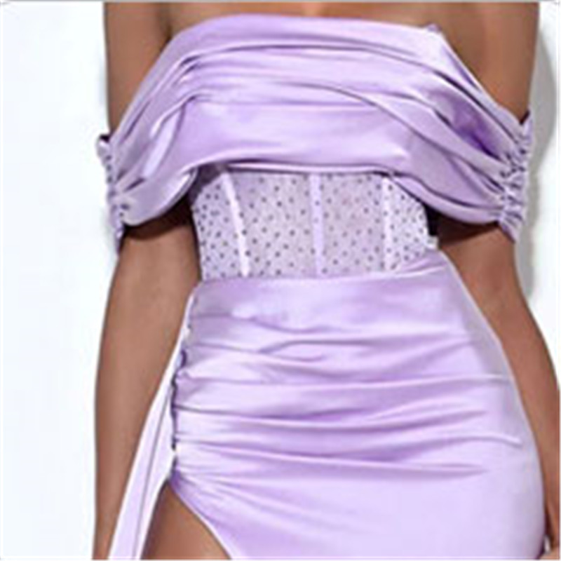 Off Shoulder Korsett Satin Maxi-kjole i lilla (2)