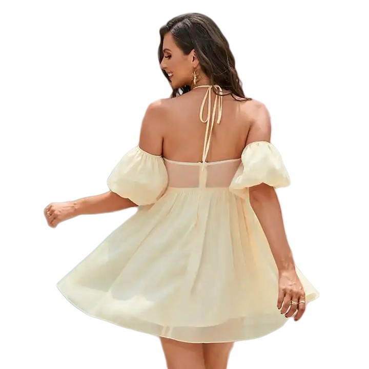 Chiffon Off The Shoulder Casual Mini Custom Dress (6)