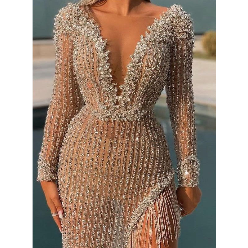 kynþokkafullur ósamhverfur drss, sequined Maxi Dress, Wrap Dress