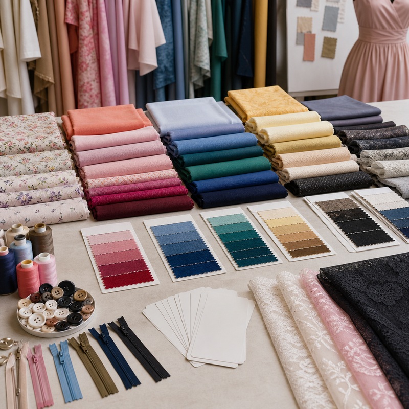 Fabric sourcing support for ladies dress manufacturing