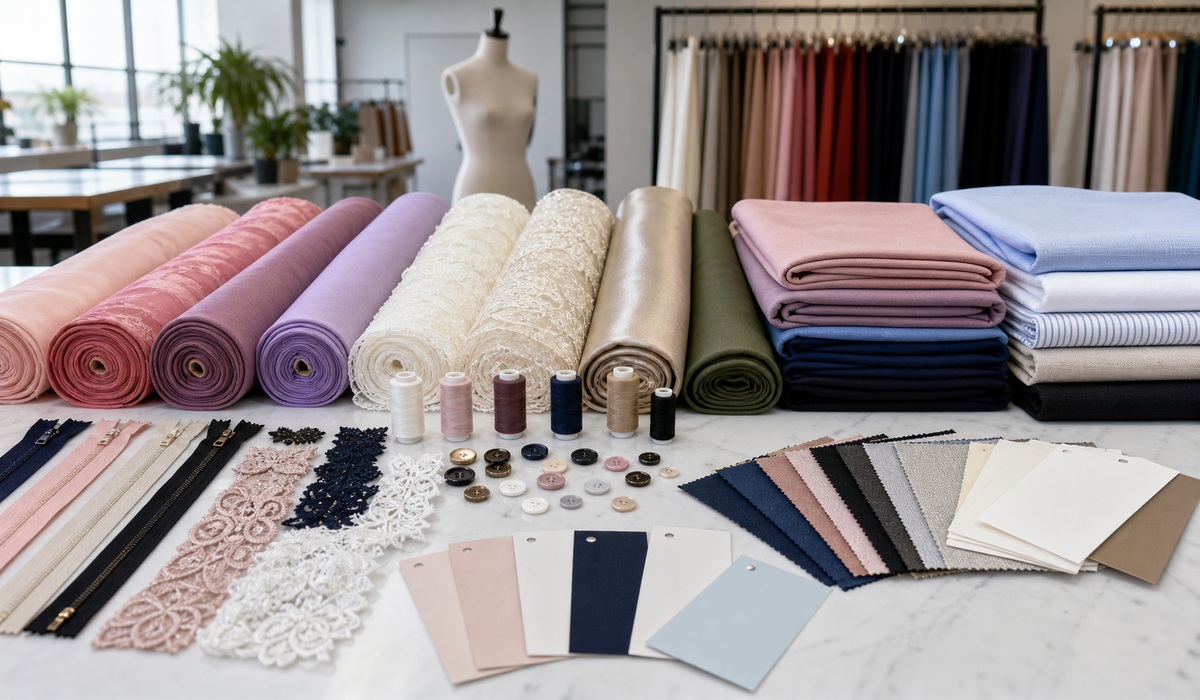 Dress fabric options and trims for custom production