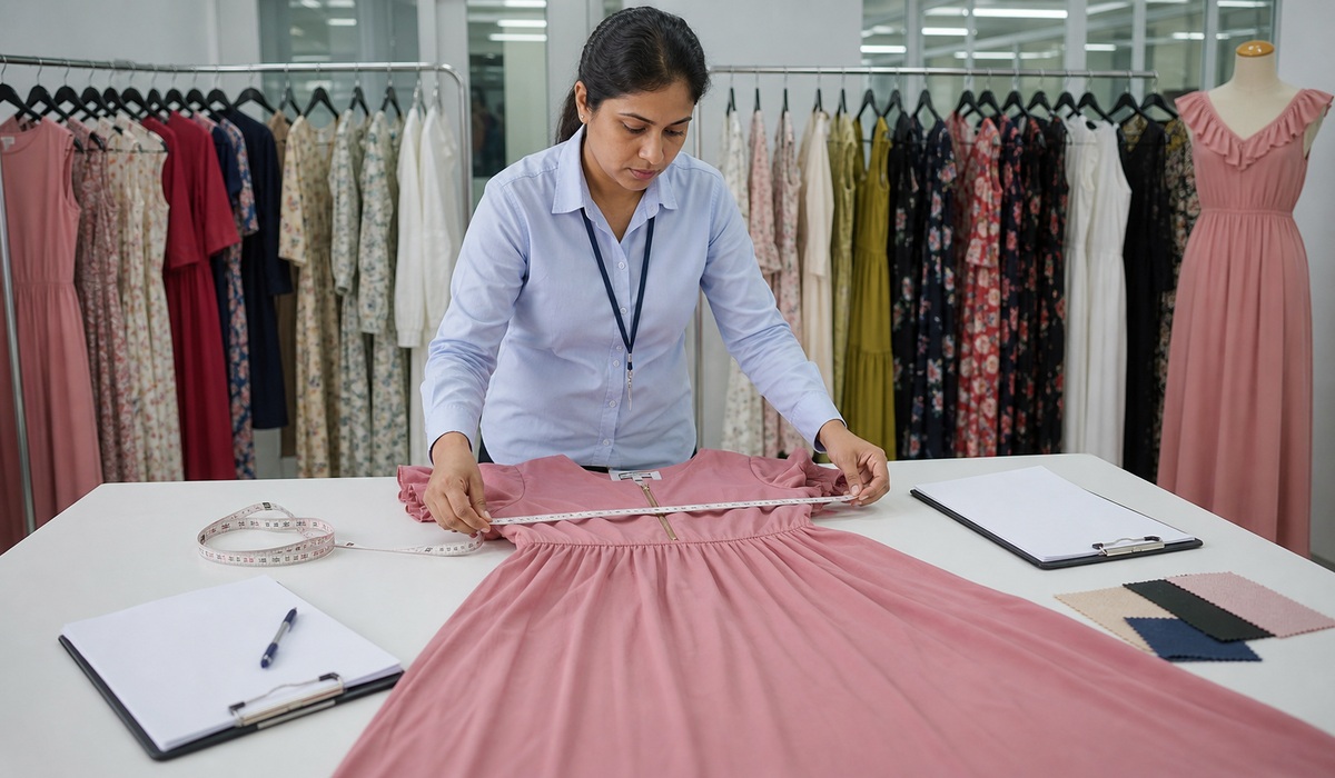 Quality control inspection for ladies dress manufacturing
