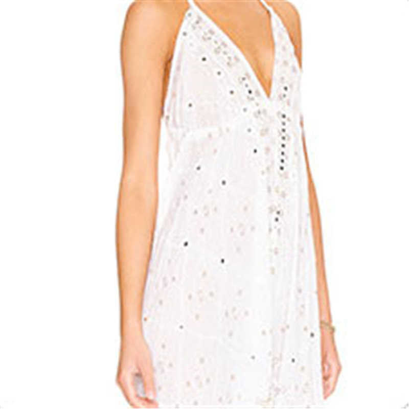 Custom white Spaghetti Strap sequin jumpsuit for women (2)