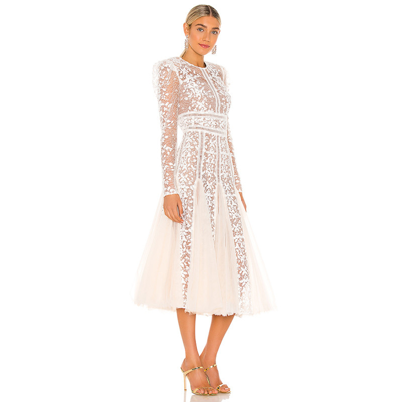 Custom classic lace long sleeves dress for women (2)