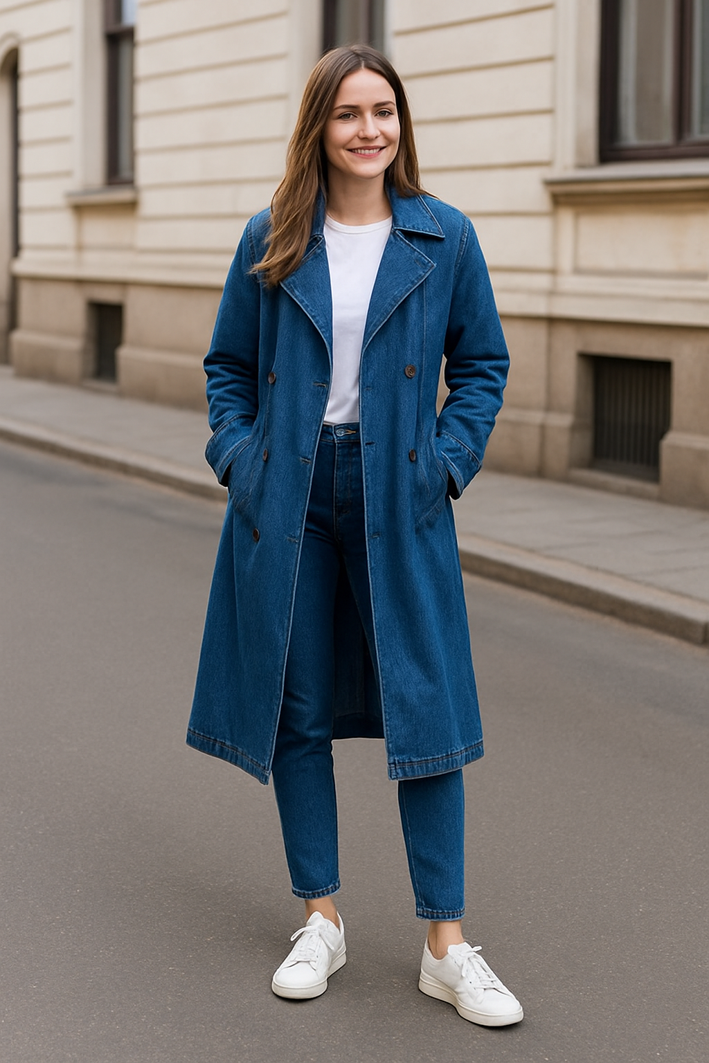 Long Denim Trench Coat
