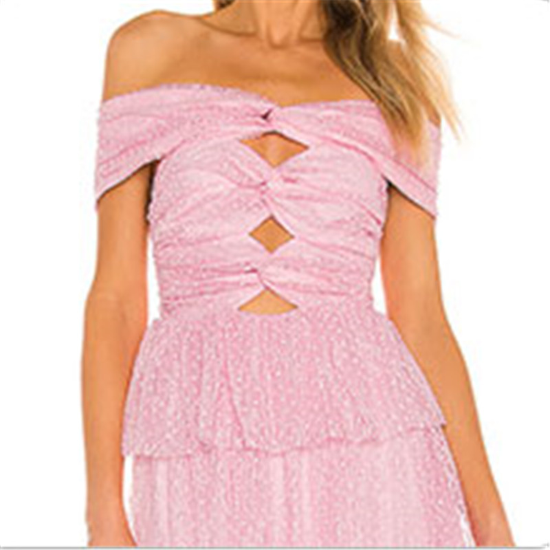 Manufacturer custom OEMODM pink elegant midi dress (1)