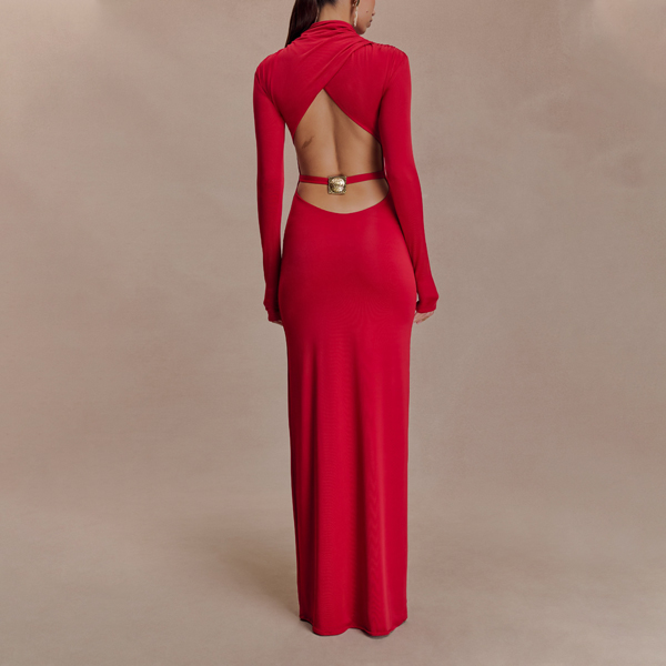 backless red dress