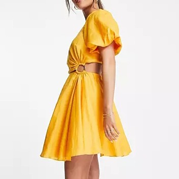 Custom Cut Out Puff Sleeve Linen Mini Dress (2)