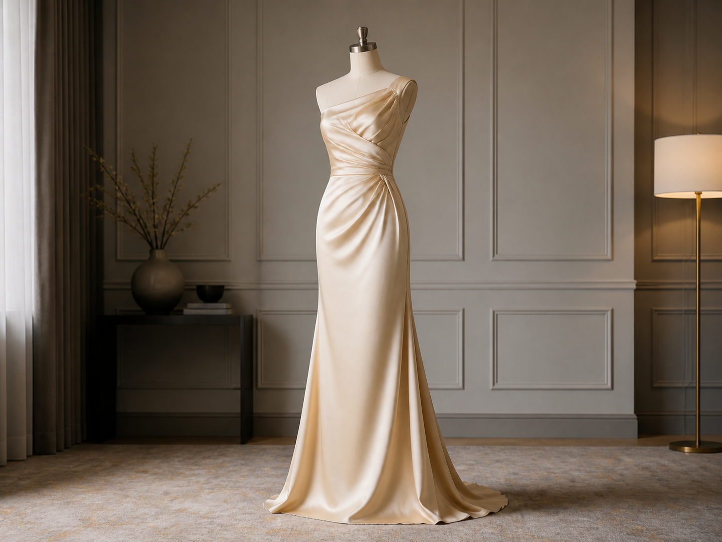 Chovala cha Maxi cha Champagne Satin