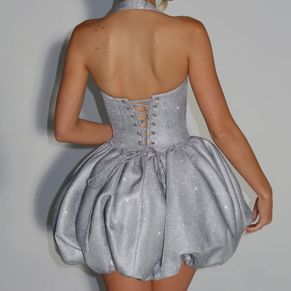 custom fabric silver mini dress