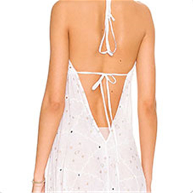 Custom white Spaghetti Strap sequin jumpsuit for women (1)