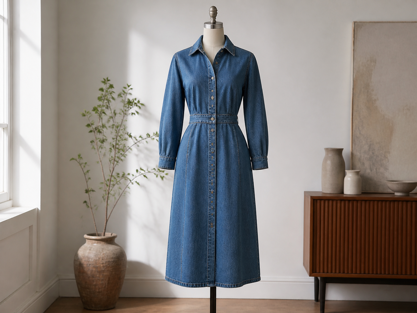 Chovala cha Shirt cha Denim Midi
