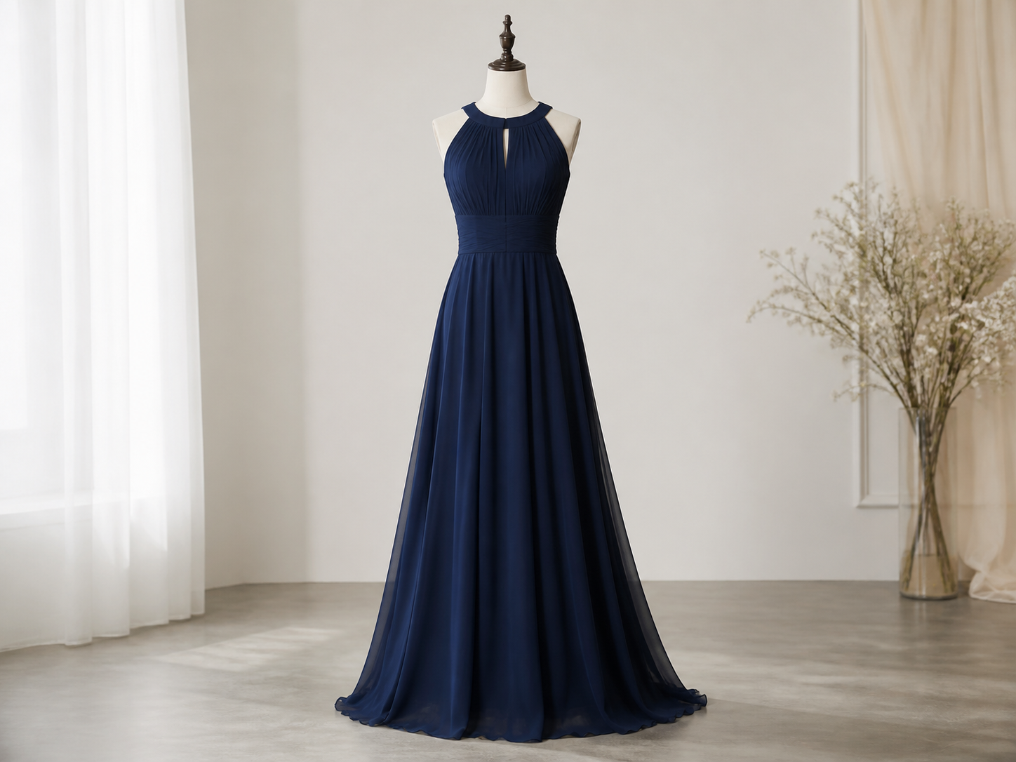 Chovala cha Navy Chiffon A Line Maxi