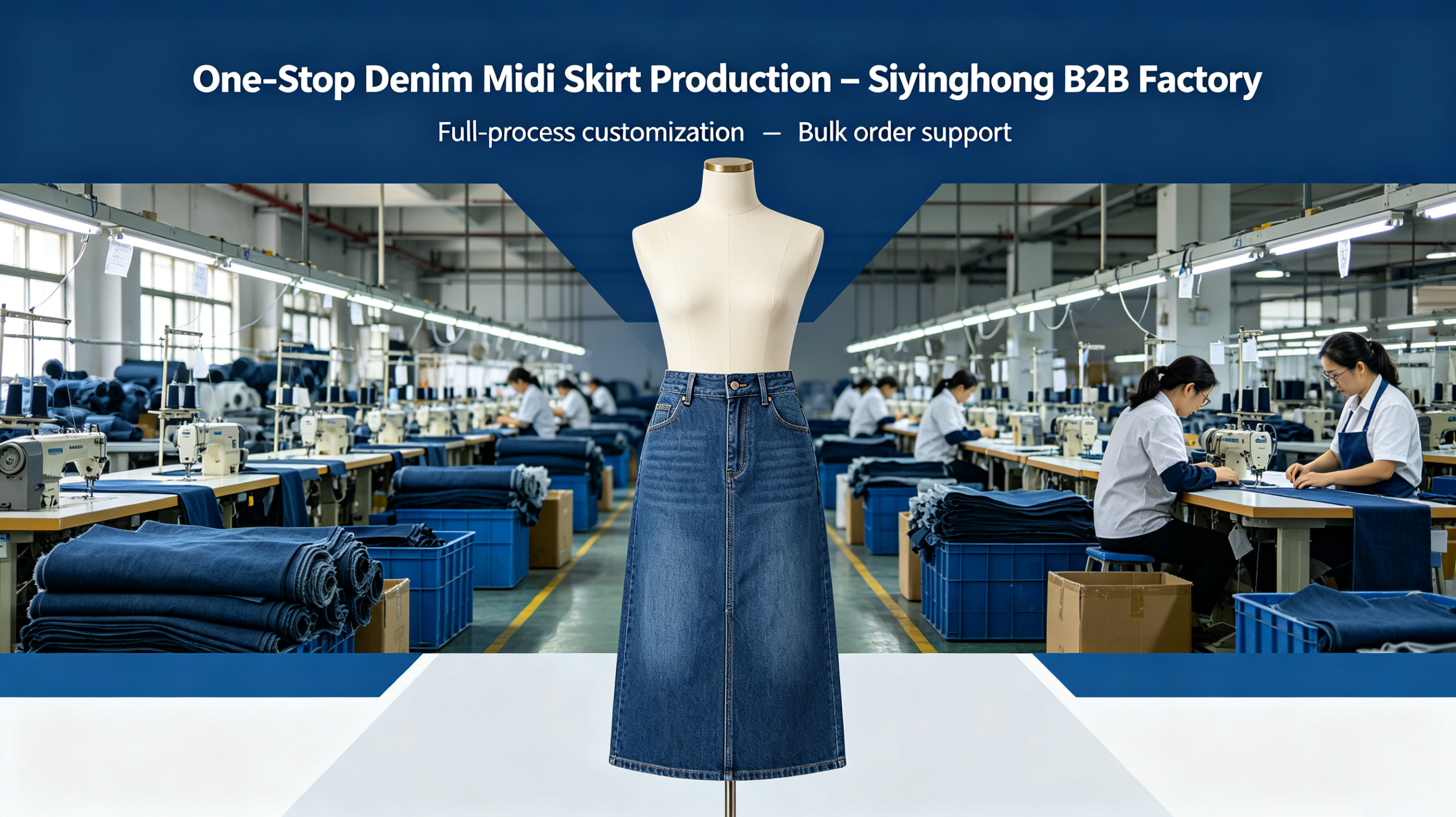 one‑stop denim midi skirt productio