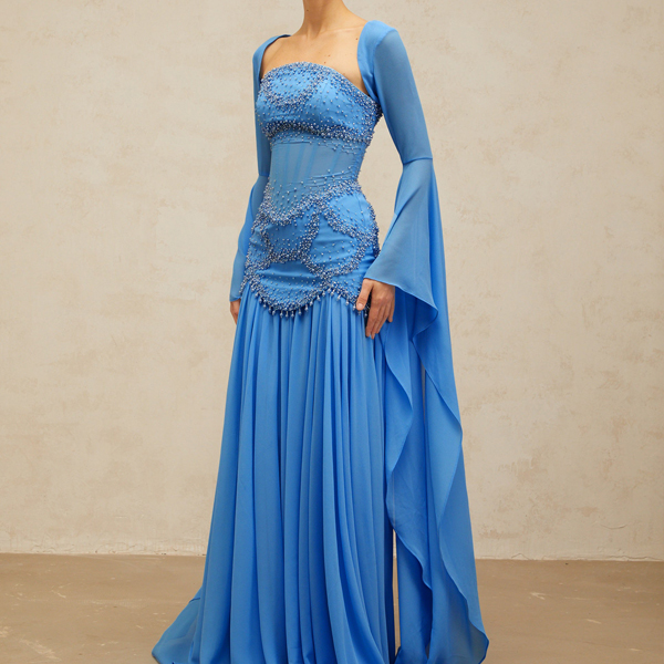 pleated long gown