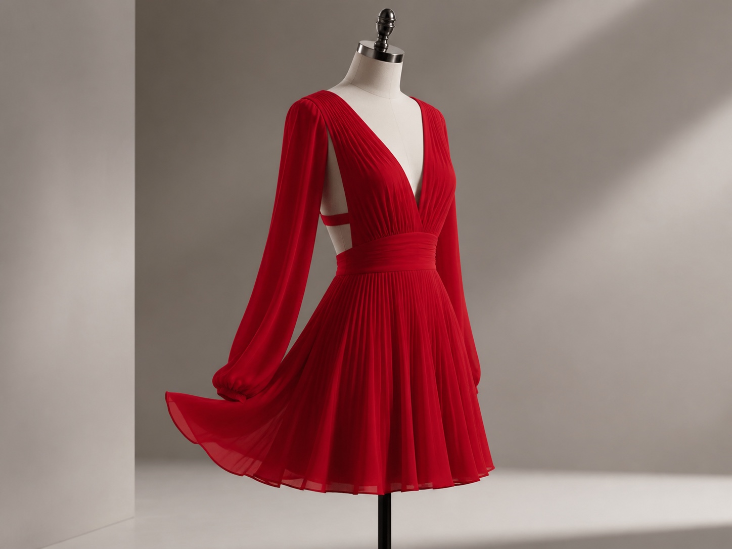red-chiffon-pleated-gown