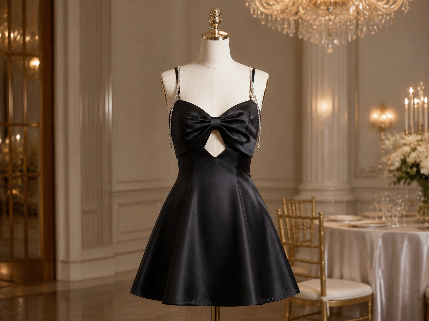 Chovala cha Satin Bow A Line