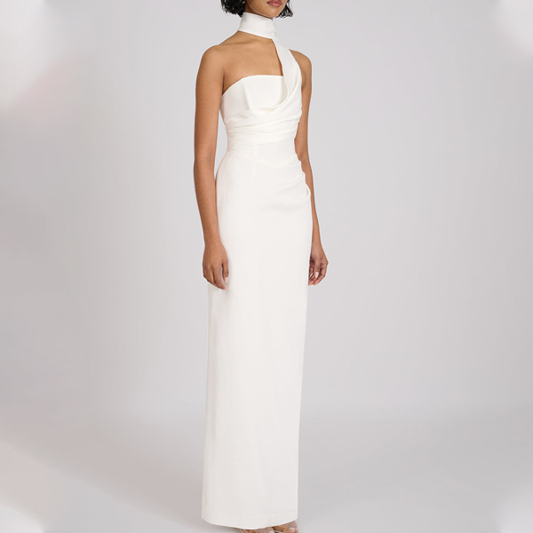 satin white long dress for women