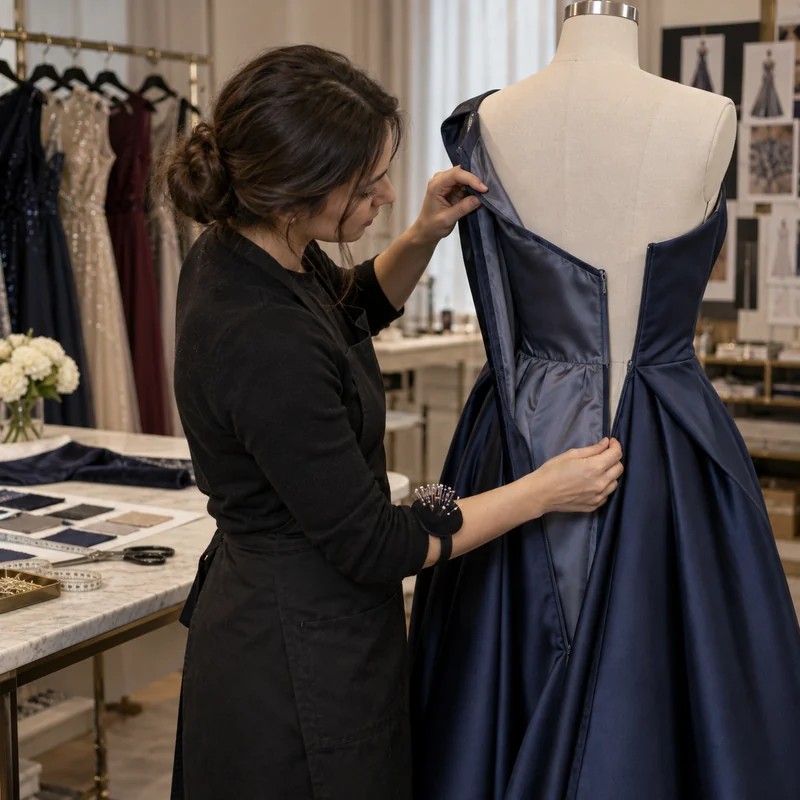 Evening dress drape and fabric