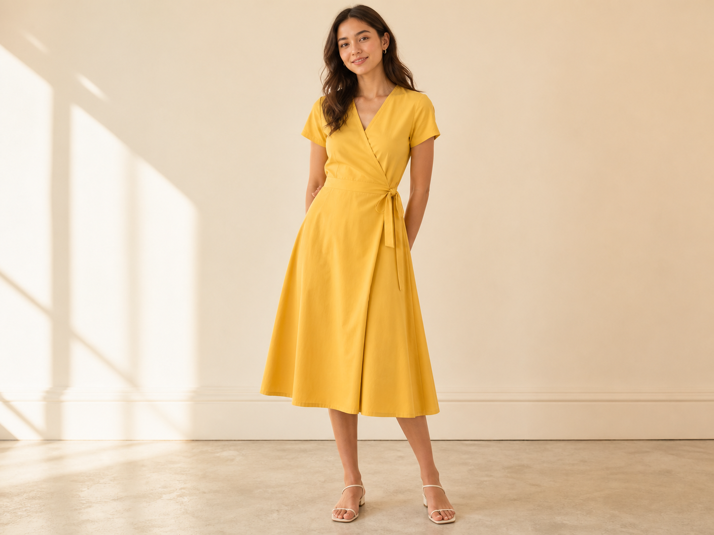 Chovala cha Midi cha Yellow Poplin Wrap